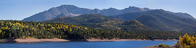 pikes peak aerial from Crystal Reservoir